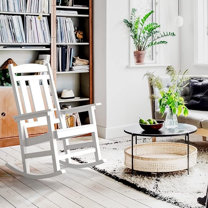 LUE BONA Outdoor Rocking Chairs Set of 2, Weather Resistant HDPS Poly Rocker Chairs, 350lb Heavy Duty, Oversized Porch Rocker for Adult, High Back Smooth Rocking Chair for Outdoor & Indoor, White