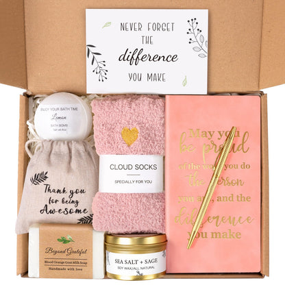 Employee Appreciation Gifts Bulk for Women, Thank You Gift Box for Women with Relaxation Spa Set, Gift for Coworkers Teacher Boss Team Mentor Leader Social Worker, Pink