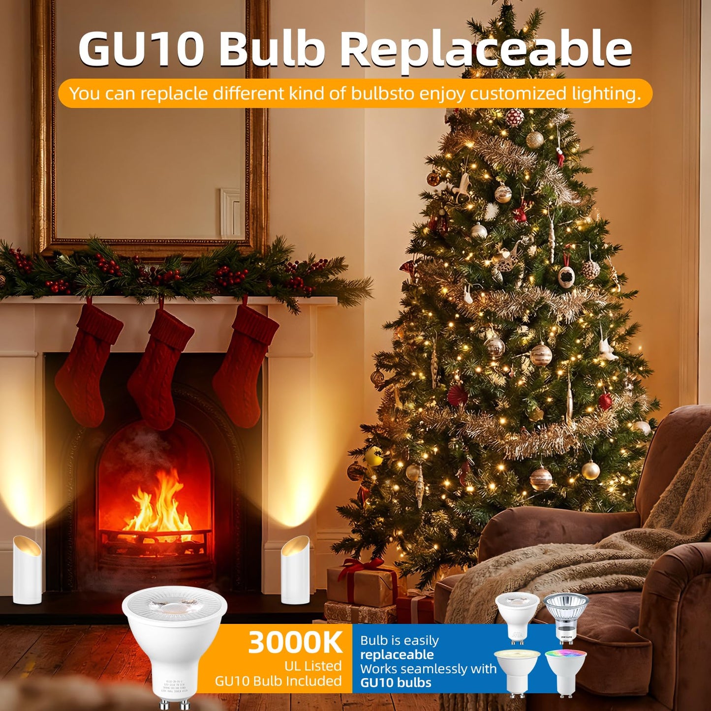 Ribgwo 2 Pack Uplighting Indoor Floor Can Lights,7W LED Up Lights with 3000K GU10 Bulbs, Spot Lights with 5.9 FT Plug Cord & Foot Switch,Ideal for Indoor Corners, Sofas, Plants, and Wall Art