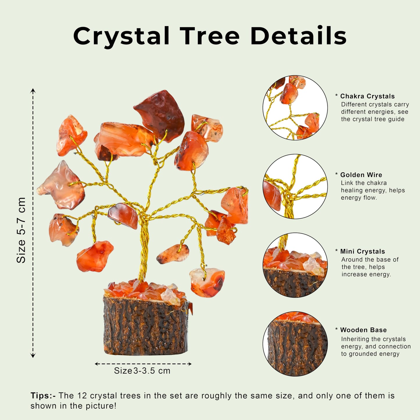 Crocon® Set of 12 Crystals Mini Stone Tree of Life Birthday Gifts for Women, Home & Office Decor, Money Tree Healing Crystals Gift Set Mom & Father Gift Ideas Housewarming Gifts New Home Sister & Dad