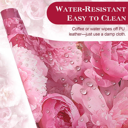 UGYAZX Desk Mat Desk Pad for Keyboard and Mouse, 31.5 x 15.7 in, Pink Peony Floral PU Leather Computer Protector, Non-Slip Base, Waterproof, Easy Clean for Office Gaming, Mouse Pad