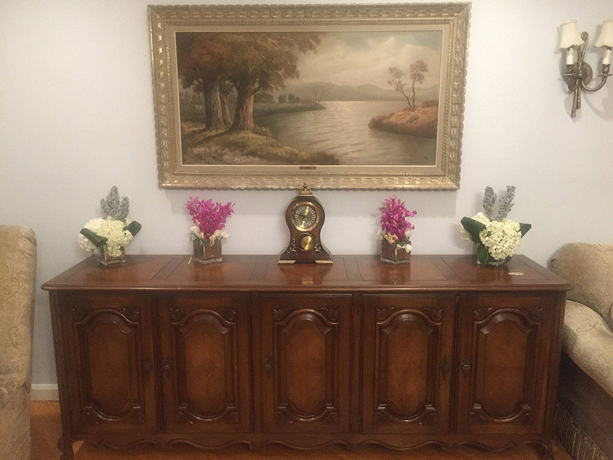 Le'raze Elegant, Decorative,Grandfather Clock Hand Painted Wood Modern Mantel with Swinging Pendulum Shelf,Tabletop,Desk,Buffet, Color Mahogany