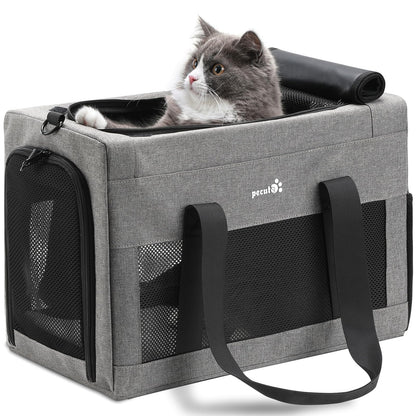 pecute® Cat Carrier Airline Approved, Extra Stable Cat Carrier Handbag, Portable Dog Carrier, Breathable Mesh Fabric Bag for Pets, Pet Carrier Suitable for Both Long And Short Trips Grey