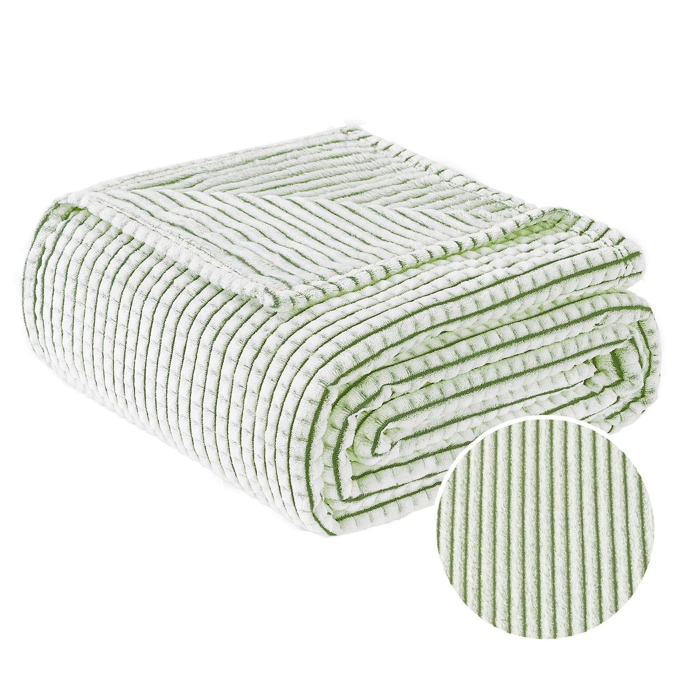 PLEASANT BOULEVARD | Fuzzy Throw Blanket Double-Sided Design Checkered Striped Waffe Lightweight Fleece Blankets for Bed and Couch Décor – Cozy, Soft, Cute for Women, Throw (50" x 60") Green