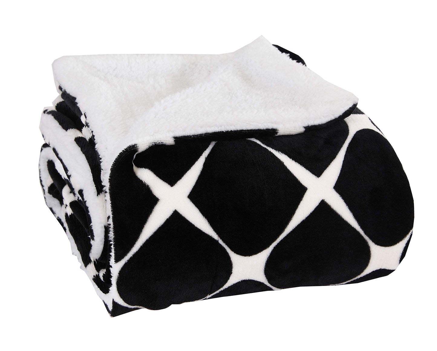 Elegant Comfort Luxury Micro-Sherpa 50" X 60" Ultra Plush Design Throw/Blanket, (50 x 60), Milano Trellis Black