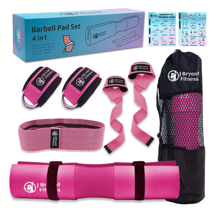 J Bryant Barbell Pad Set with 2 Ankle Straps for Cable Machines Hip Resistance Band Weight Lifting Straps Thick Cushion Hip-Thrusts Pad with Carry Bag for Squats Bench Press Workout