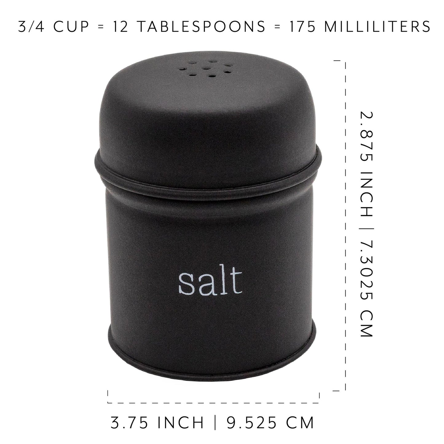 AuldHome Design Salt and Pepper Shaker Set (Black); Contemporary Modern Farmhouse Retro Enamel Style Shaker Set
