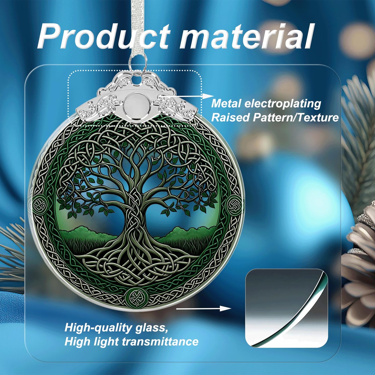 Tree of Life Crystal Glass Hanging Ornaments for Christmas Tree and Xmas Gift Exchange - Tree of Life Stained Glass Ornament - Christmas Tree Decor, Holiday Keepsake Present Idea