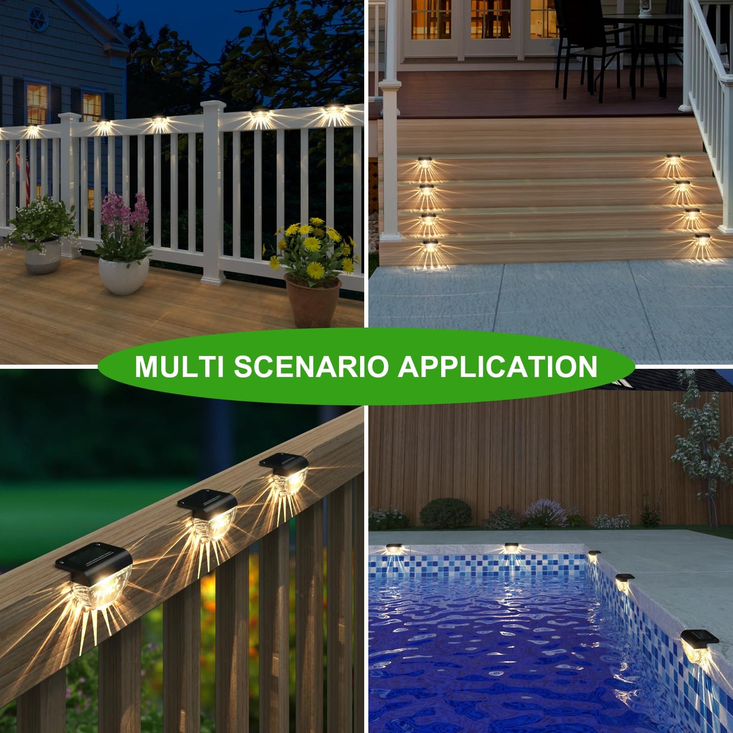 Melunar 12 Pack Solar Deck Lights Outdoor, Solar Step Lights Waterproof for Outside, Yard, Patio, Garden, Pool, Railing, Stairs, Fence (Warm White)