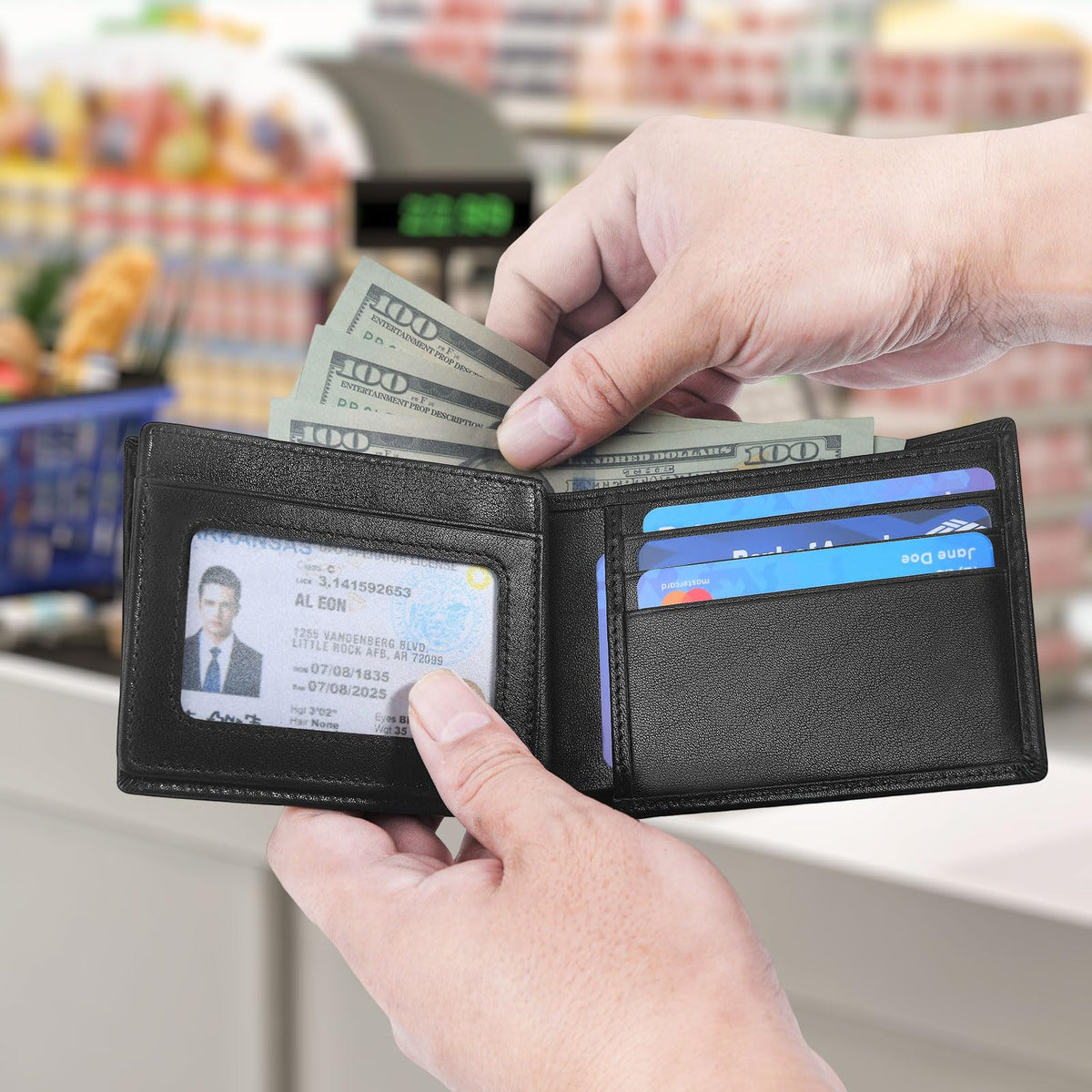 MARZAHAR Genuine Leather Mens Wallet, RFID Blocking Bifold Wallet for Men with ID Window, 11 Card Slots, Husband Birthday Anniversary, Dad Fathers Day Gift (Black)