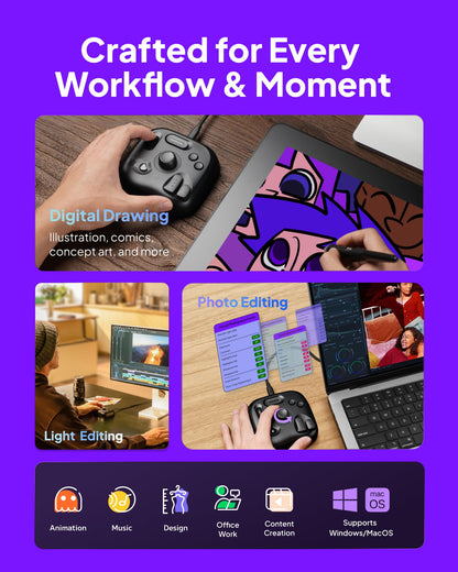 TourBox Lite - Editing Keyboard Compact, Artists Go-to Drawing Macro Keypad, Works with Photoshop, CSP & More, Creative Controller with Custom Software, Streamline All Workflows - Wired Only