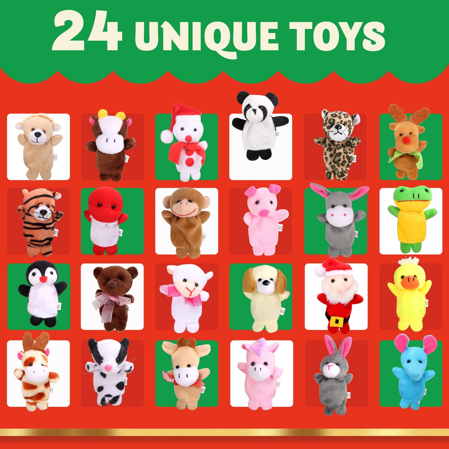 JOYIN Christmas Advent Calendar 2025 with Finger Puppets,24 Days Christmas Countdown Advent Calendar with Plush Animal Finger Puppets for Girls Kids Party Favors,Classroom Prizes Xmas Party Favor Gift