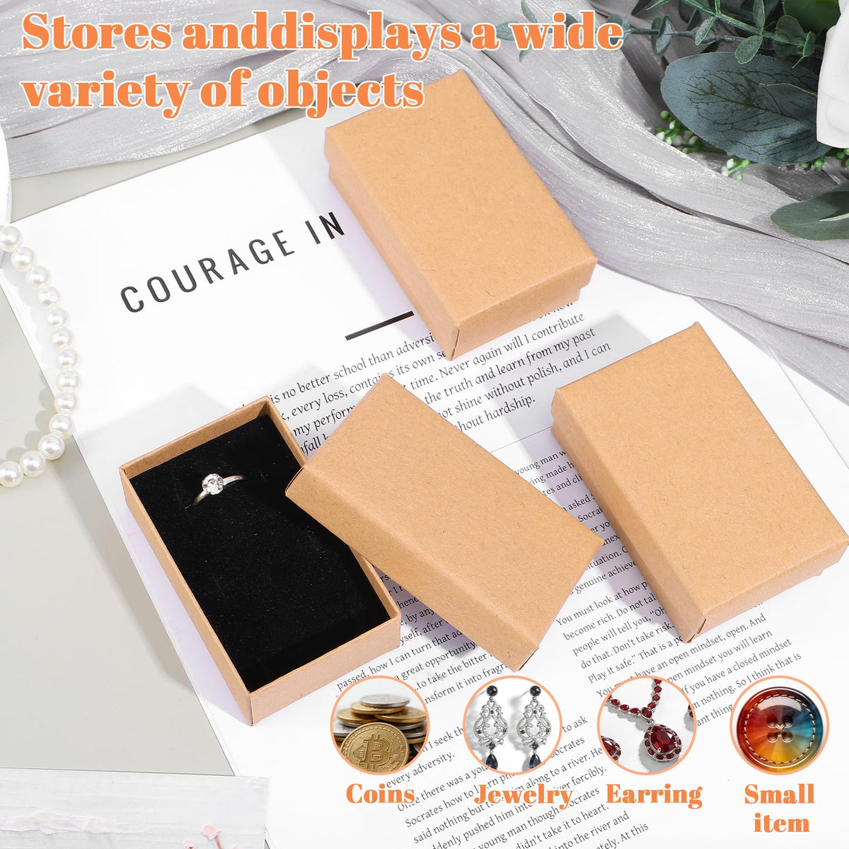 Meyeyaia 100 Pcs Jewelry Gift Boxes Bulk 3.2 x 2 x 1.2 Inch Kraft Jewelry Cardboard Boxes Small Christmas Gift Box with Lids for Necklace Earring Bracelet Ring Storage Display (Brown)