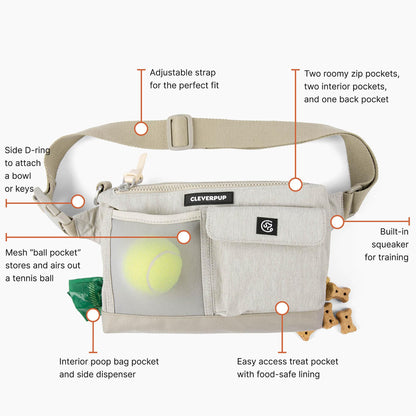 Cleverpup Dog Walk & Train Bundle - Hands Free Training Sling in Sand, Snackpack in Sand, & Small Nomad Bowl in Sand