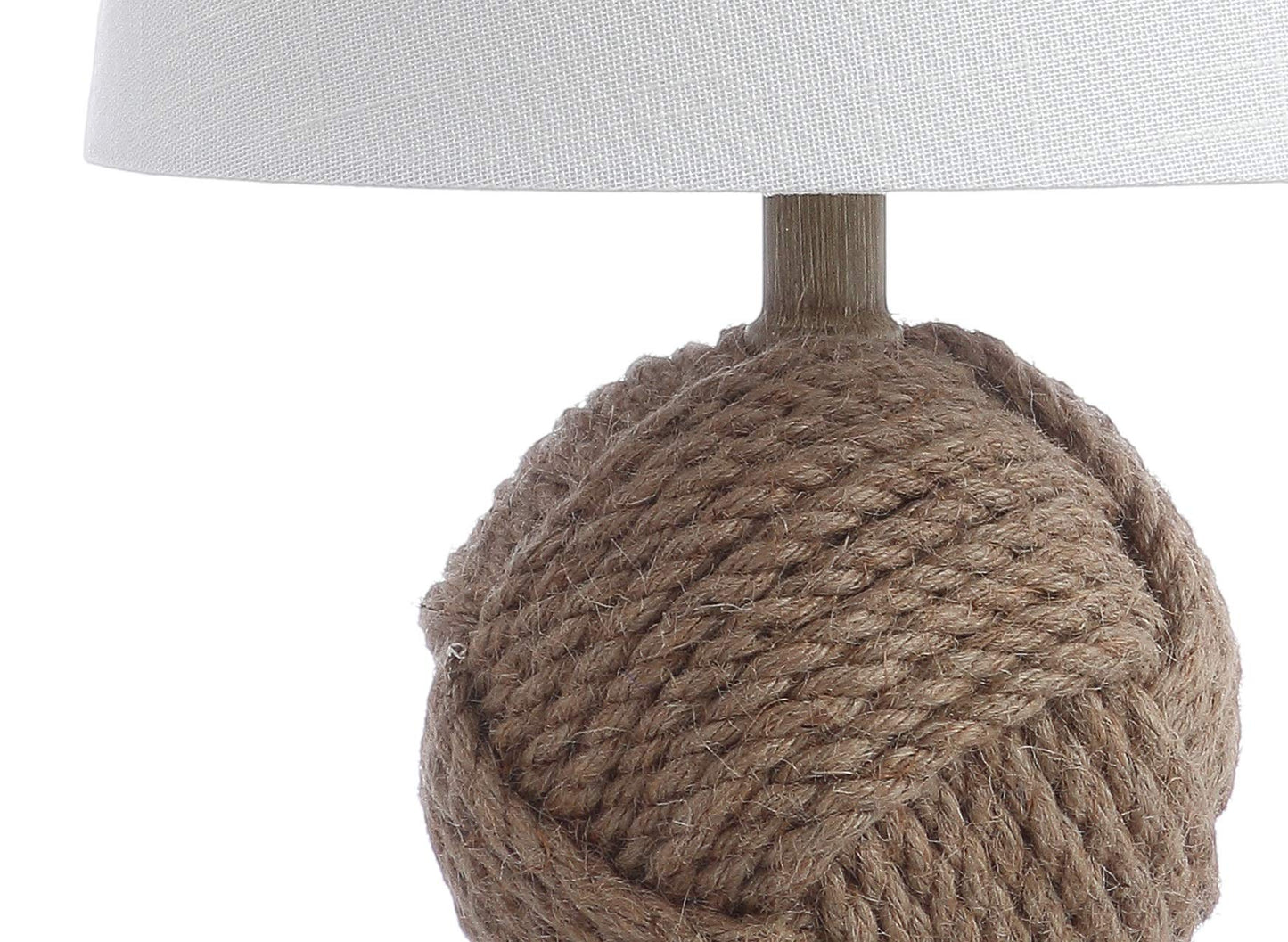 JONATHAN Y 18" Natural Monkey Fist Rope Ball LED Table Lamp, Coastal Nautical Iron and Rope Accent Lamp for Living Room Bedroom, White Linen Shade, LED Bulb Included JYL6500A