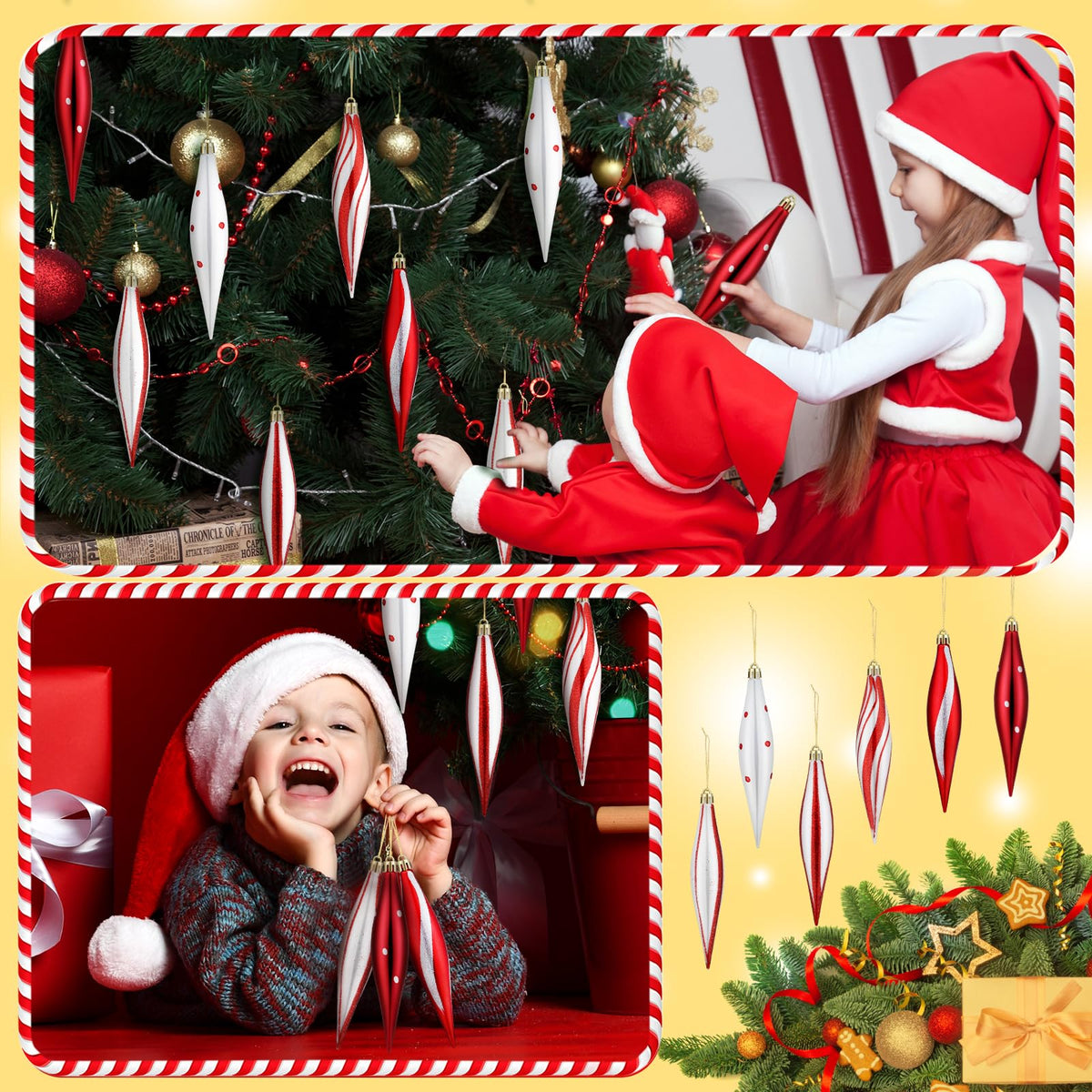 Glimin 30 Pcs Christmas Finish Finial Drop Ornament 6" Peppermint Candy Ornament White Red Christmas Spiral Ball Peppermint Candy Cane Hanging Tree Decoration