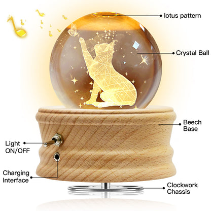 Hwawhin 3D Crystal Ball Music Box with Projection LED Light and Rotating Wooden Base for Christmas, Birthday, Valentine's Day - Music Boxes for Women, Mums and Girls