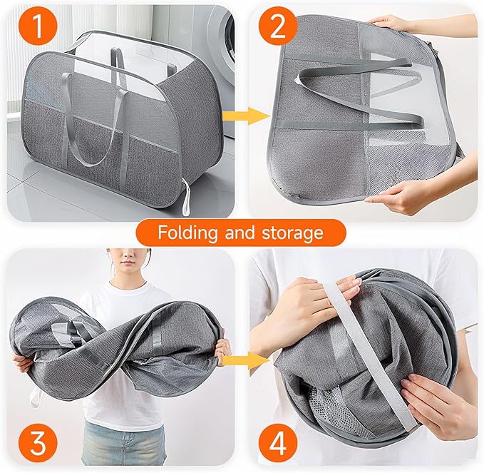 Large Collapsible Laundry Hamper, Breathable Mesh Design, Sturdy Steel Frame
