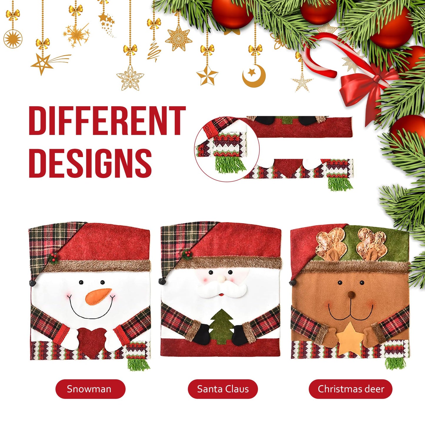 APXPF Christmas Chair Covers Set of 6 Christmas Chair Back Covers for Dining Room Cute Santa Chair Cover Party Chair Covers Christmas Decorations Red