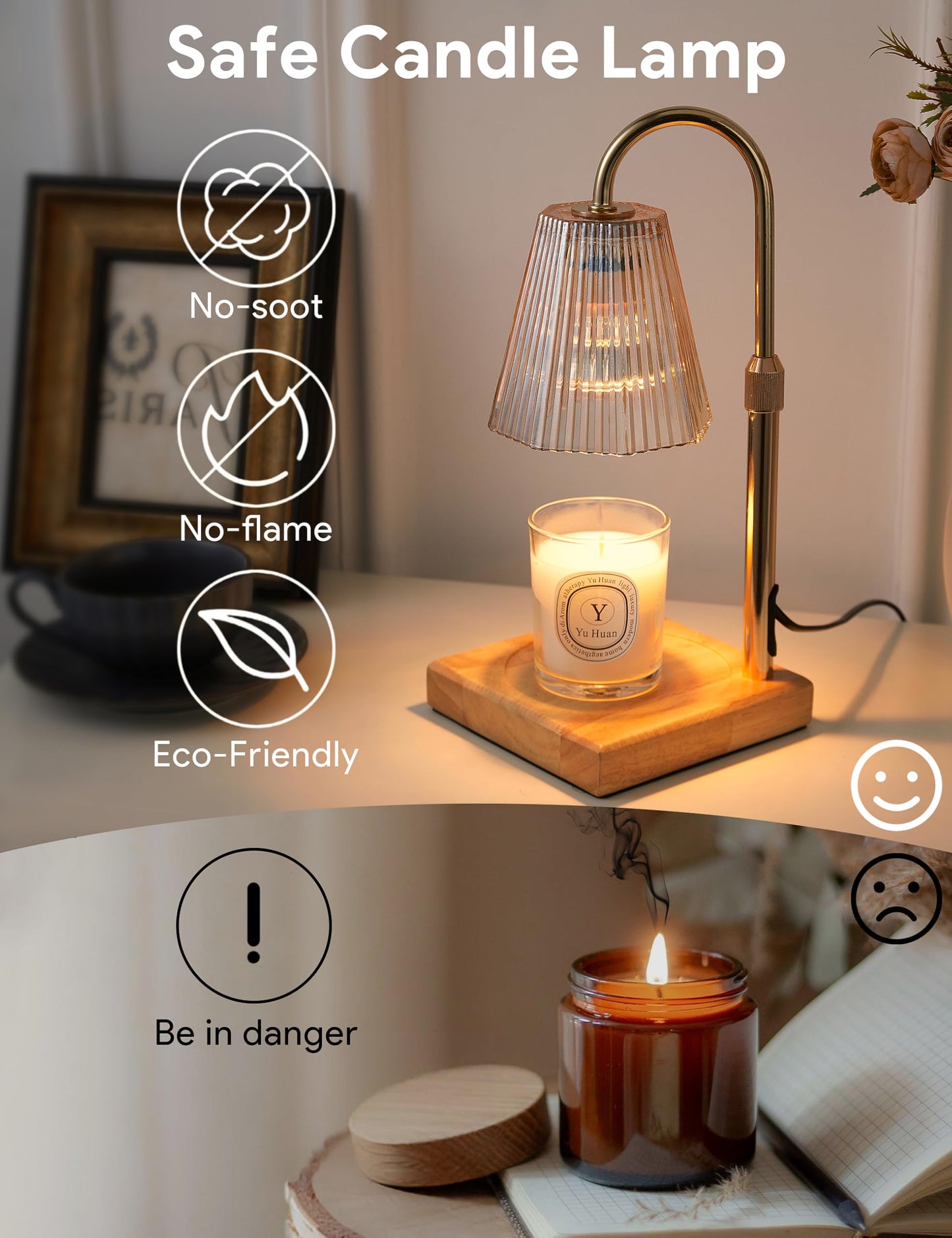 Allanmen Candle Warmer Lamp with Timer, Dimmable Candle Warmer for Home Decor, Birthday Gifts for Women Mom, Adjustable Height Wax Melt Warmer with 2 Bulbs