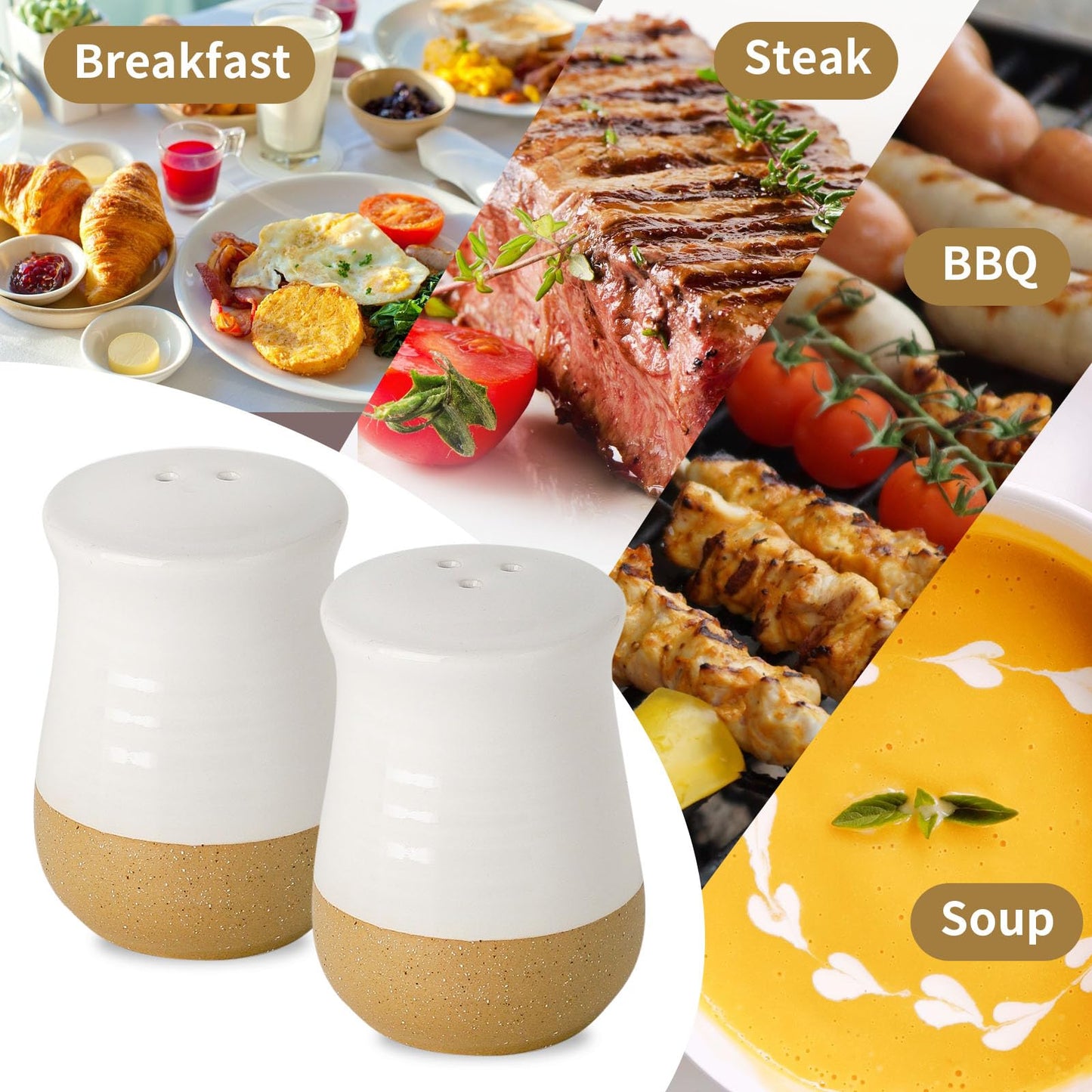 Hasense Salt and Pepper Shakers Set, Ceramic White Salt Shaker for Kitchen Counter, Cute Pepper Shakers, Refillable Spice Shaker Set for Kitchen Counter, Farmhouse Home Kitchen Decor