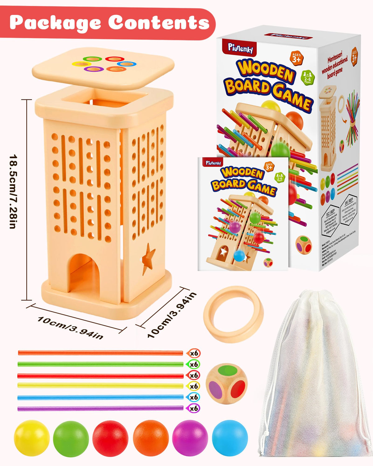 Montessori Wooden Board Game for Kids 3–8, Color Matching Fine Motor Toy