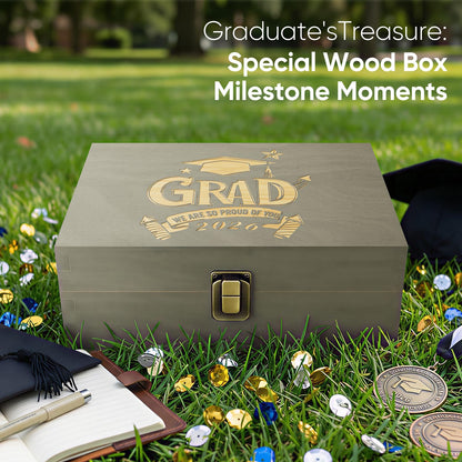 REMEIT Graduation Keepsake Box - Engraved Grad 2026 Wood Memory Box Congrats Grad Gift for Him Her, Perfect for Storing Graduation Memories & Mementos