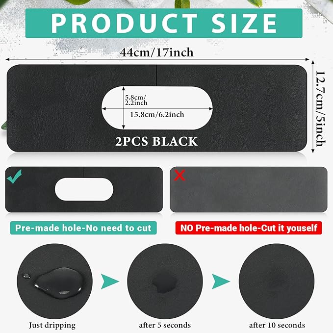Tioncy 2 Pcs Faucet Mat Sink Splash Guard Oval-hole Oval Splash Pad