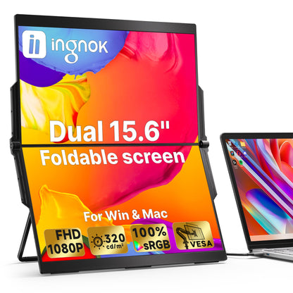 Ingnok Portable Monitor, 18.5 Inch FHD 1080P 100% sRGB Laptop Screen Extender USB C HDMI Portable Gaming Monitor w/Smart Cover & Speakers, External Monitor for Laptop Mac PC