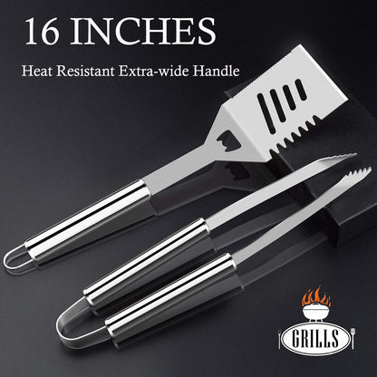 ROMANTICIST 26pcs Grilling Gifts for Men, Dad Gifts for Father's Day, Stainless Steel BBQ Grill Accessories Tools Set, Heavy Duty BBQ Utensils Kit with Apron, Thermometer, Mats in Aluminum Case Silver