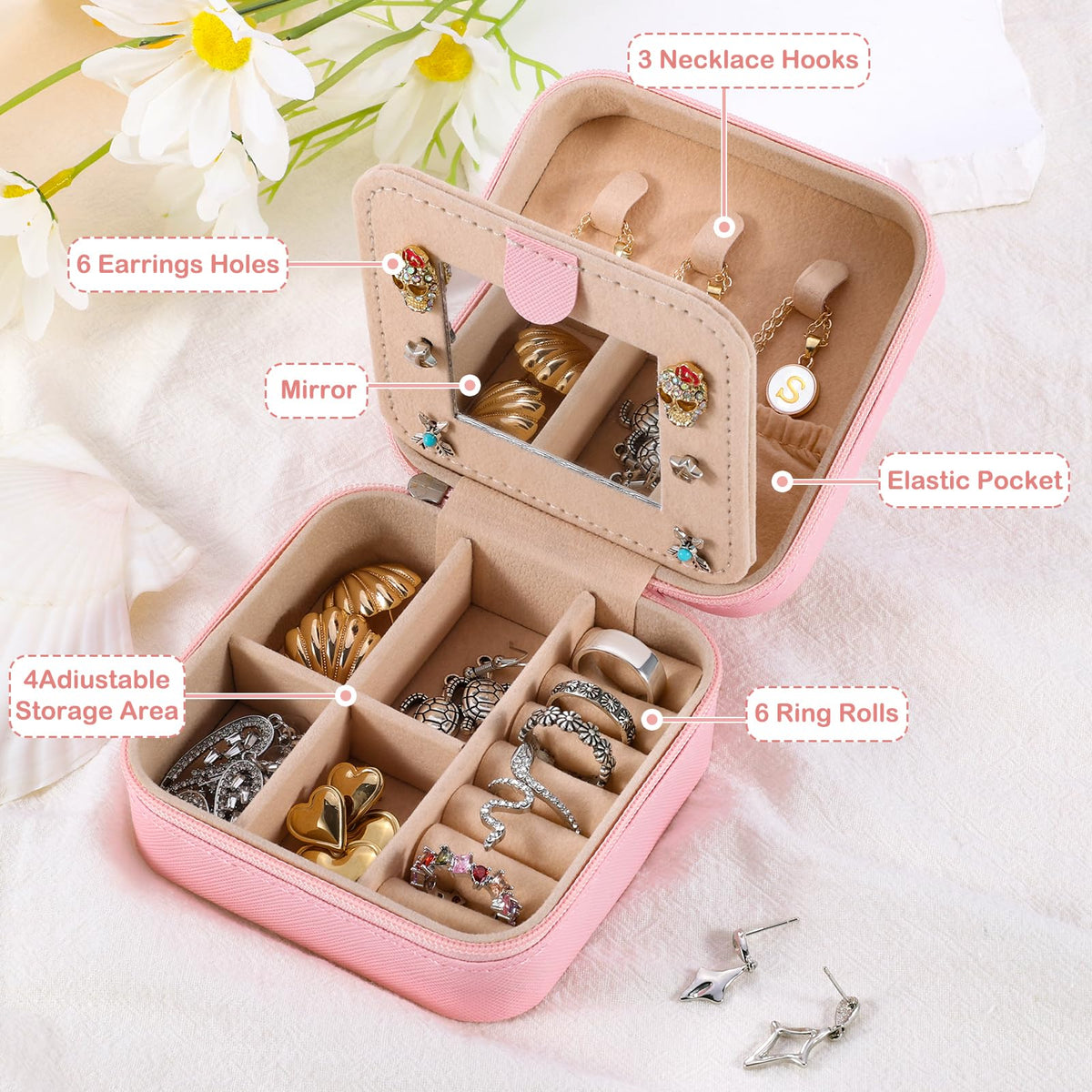 URSKYTOUS Travel Jewelry Case For Women Girls Personalized Small Jewelry Box Cute Mini Jewelry Organizer Holder for Women Birthday Gift for Girlfriend Wife Couple Gift Anniversary Christmas Gifts(S)