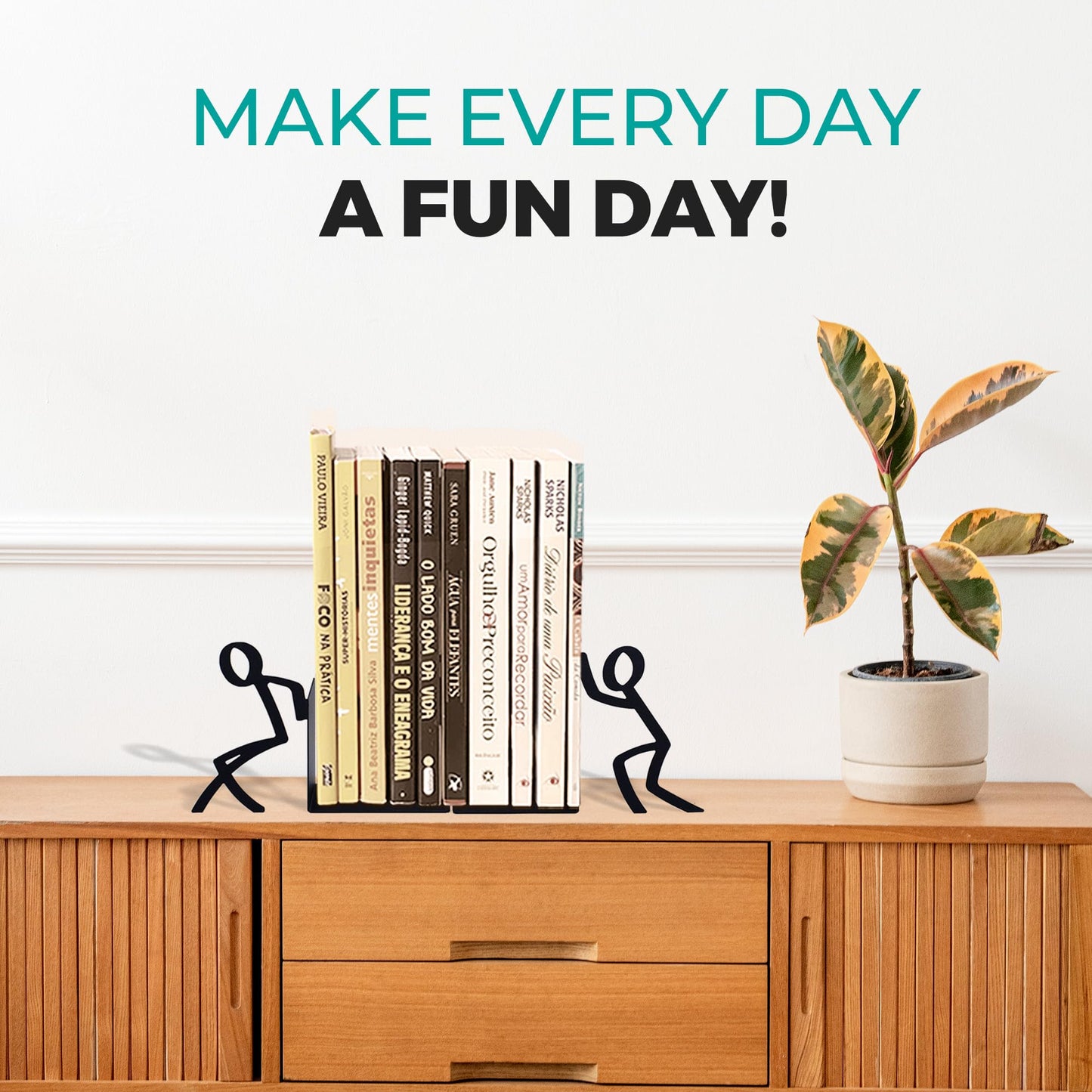 Figurine Bookends with Book-Holding Characters - Steel with Epoxy Coating - Decorative Pair of Book Holders for Shelves, Desk, and Office - Black – Geguton