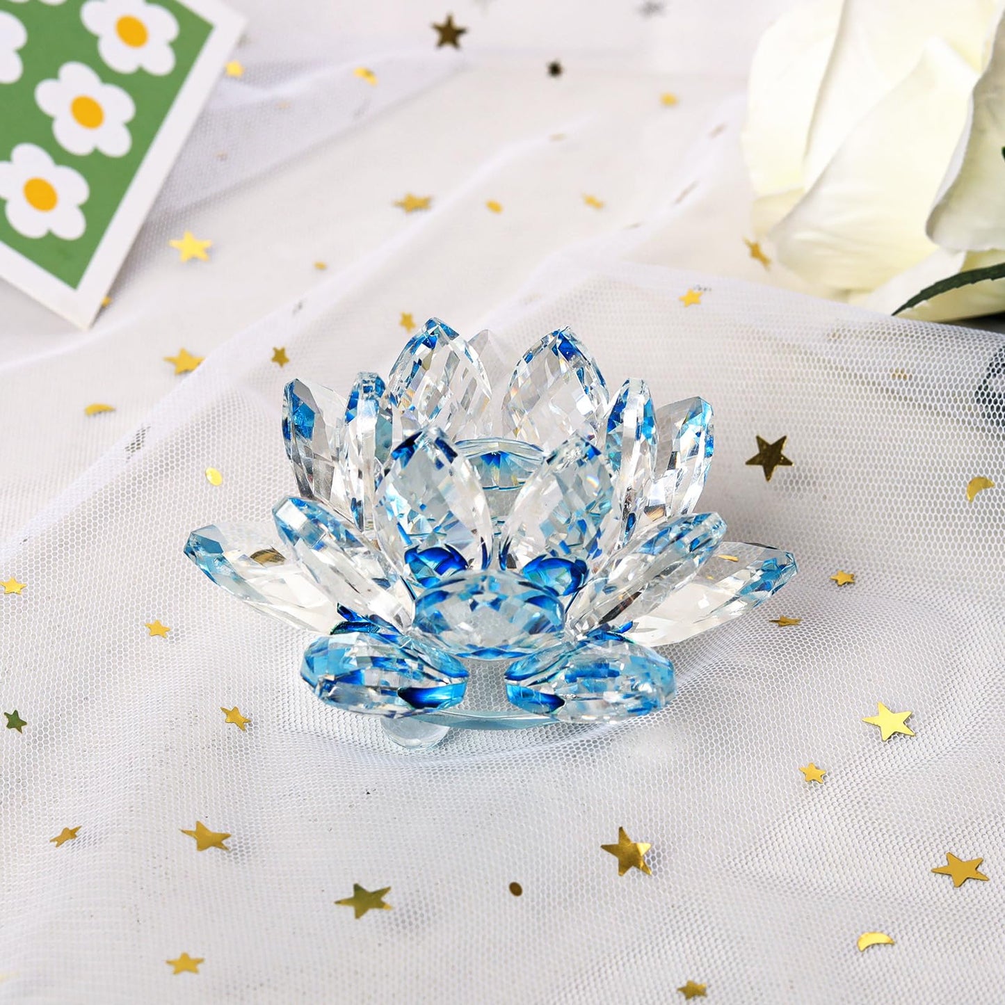 JATYFING 3Inch Crystal Lotus Flower, Blue
