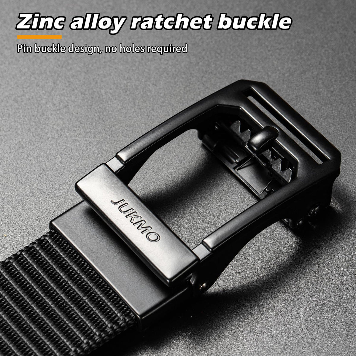 JUKMO Men's Ratchet Tactical Belt, 1.5" Nylon Web Work Belt with Automatic Slide Buckle, Adjustable Trim to Fit (Black, Large)