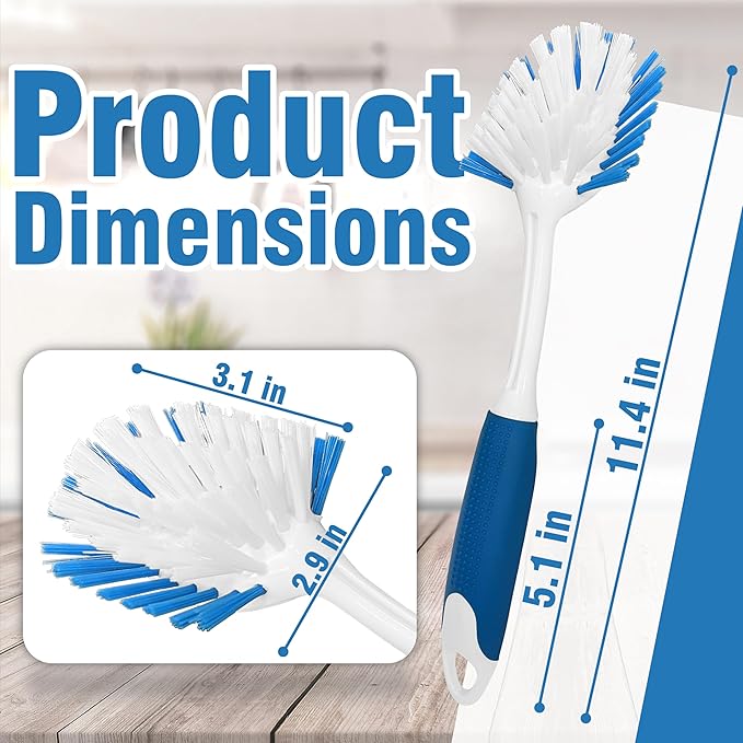 PHYEX 2-Pack Dish Brushes with Scraper, Durable Nylon Bristles Kitchen Scrub