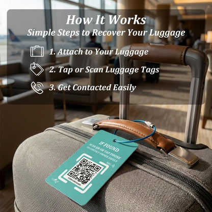 Luggage Tag with NFC & QR Code - Find My Bag Tracker, No App Needed, Scan QR or Tap NFC to Contact Owner, Real-Time Location Alert Upon Scan to Email, One-Time Purchase No Subscription - Teal 2pcs