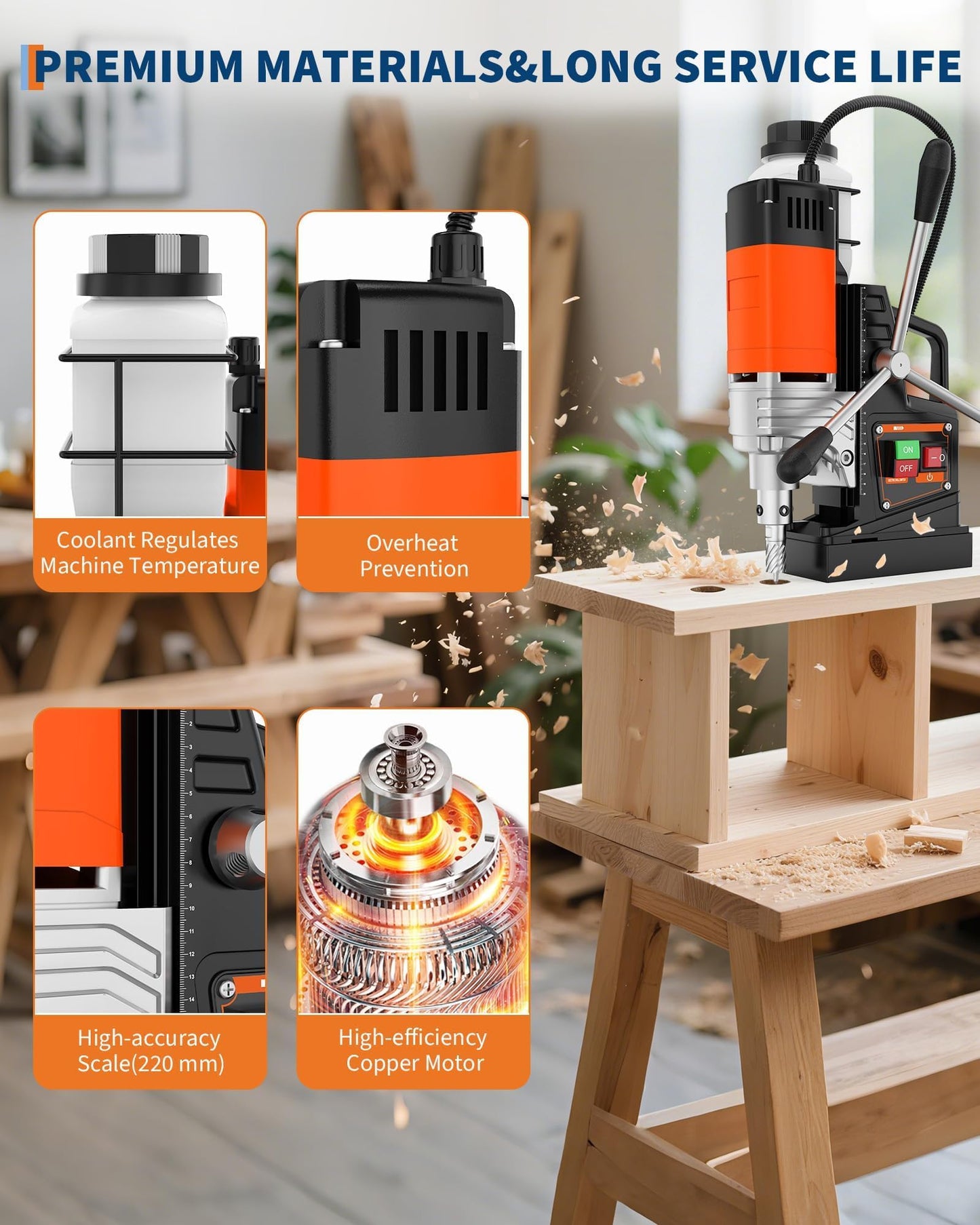 Mag Drill Press, 1750W 2 in Boring Diameter, 2922lbf Power Magnetic Drill, 810 RPM Portable Electric Drilling Machine for Metal Surface, Industrial & Home Improvement