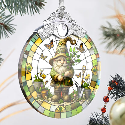Charming Gnome Stained Glass Ornament - Christmas Tree Decor, Gnome Ornaments for Christmas