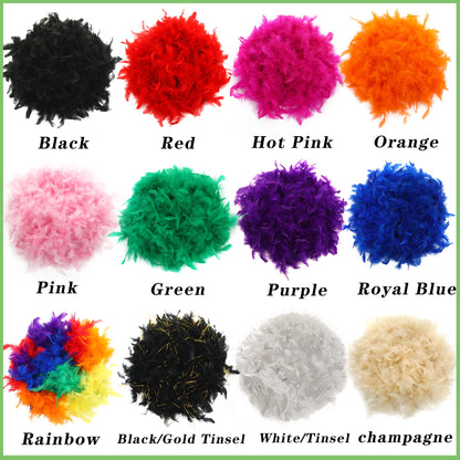 Larryhot 60g White Feather Boa - 2 Yards Turkey Boa Feathers for Party Bulk,Christmas,Wedding Centerpieces,Costume,Concert,Pet and Home Decoration (White)