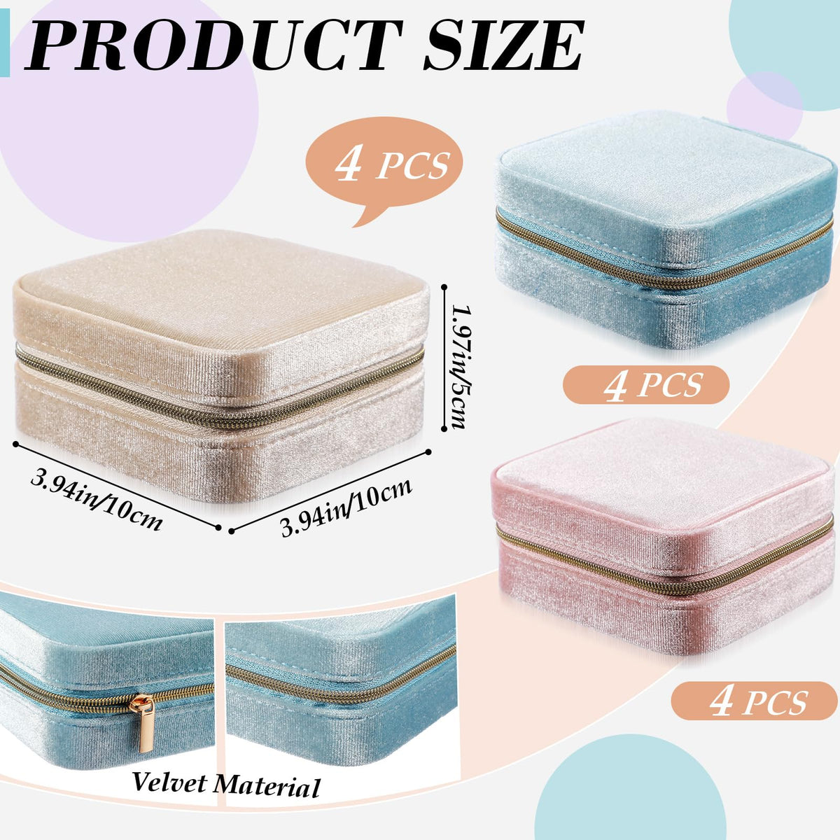 Kenning 12 Pcs Small Velvet Travel Jewelry Box Mini Jewelry Case Portable Organizer Pouch Bridesmaid Proposal Gift for Women(Square)