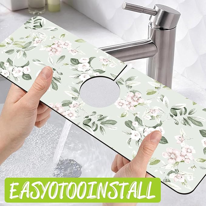 Sink Splash Guard Faucet Mat Petunias Flowers and Butterflies Absorbent Fast