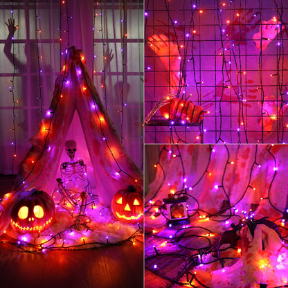 ODEETRONIC Orange & Purple Halloween Lights, 98.42ft 300 LED Orange Lights, Connectable 8 Modes Mini String Light, Plug in Twinkle Purple Halloween Light Waterproof for Holiday Party Home Garden Decor