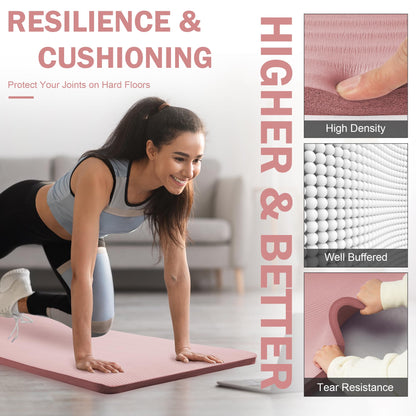 Fitvids Yoga Mat 1-Inch Extra Thick High-Density Exercise Mat with Non-Slip Surface & Carry Strap for Men & Women Tear-Resistant Pilates Workout Mat for Home Gym, Floor Fitness
