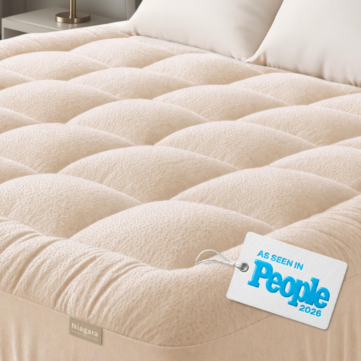 Niagara Sleep Solution Ultra Soft Queen Size Mattress Topper - Rayon Derived from Bamboo Pillow Top Mattress Pad for Back Pain Relief - Naturally Cooling for Hot Sleepers, Beige