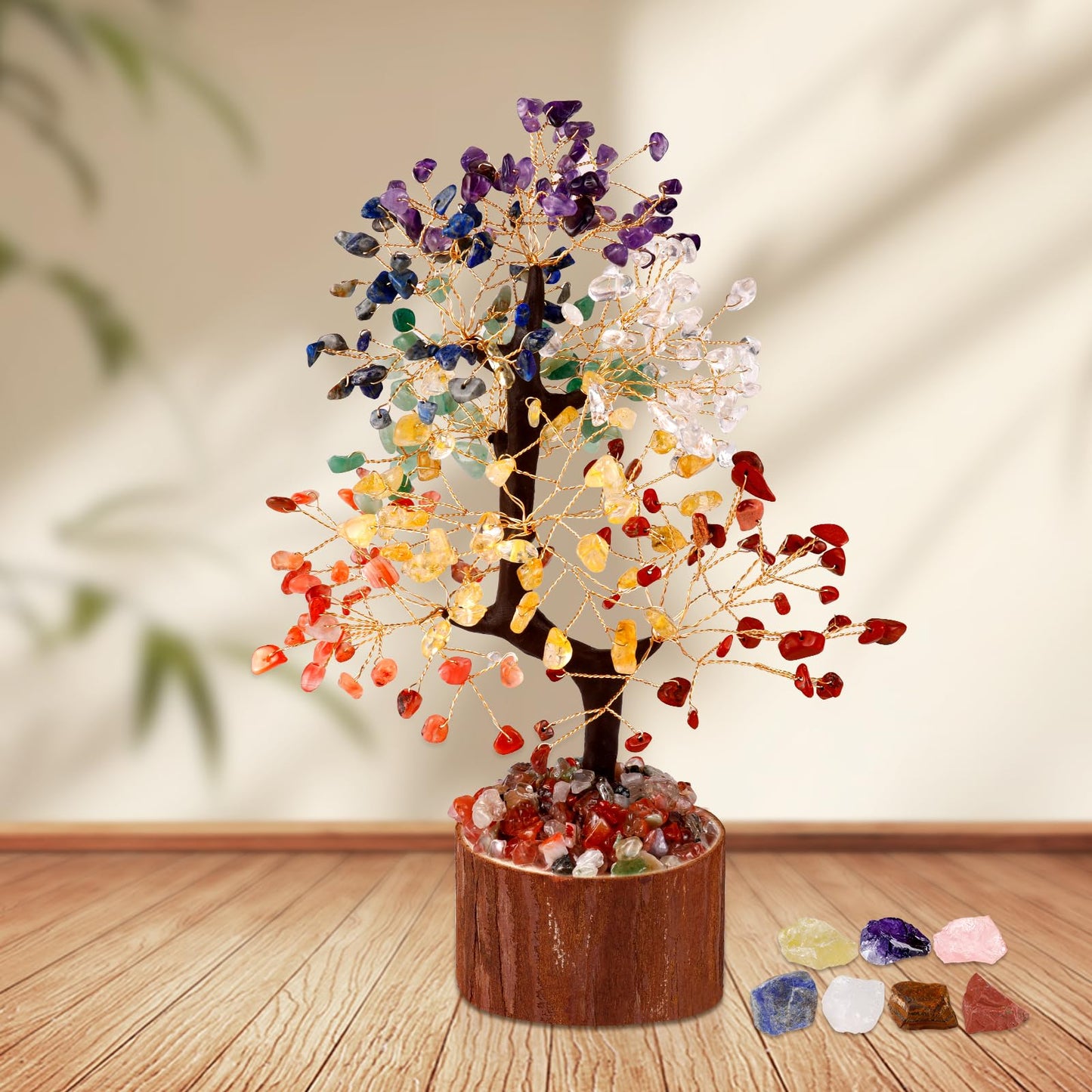 Hazms 7 Chakra Crystal Tree of Life - 8.7 Inches Healing Crystal Tree and 7 Crystals Office and Home Decor Positive Energy Seven Chakra Trees and Healing Stones Spiritual Birthday Gifts for Women