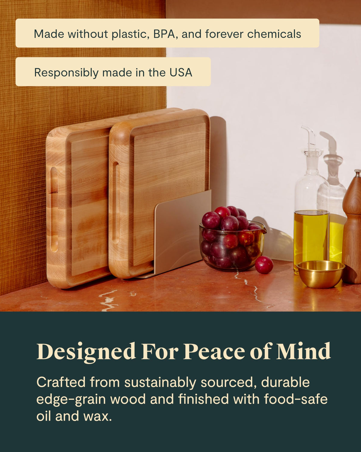 Caraway 17” Prep & Serve Butcher Block, Wood Cutting Board for Kitchen, Rectangle Dual-Sided Chopping Block for Prep, Presentation, and Serving, Walnut