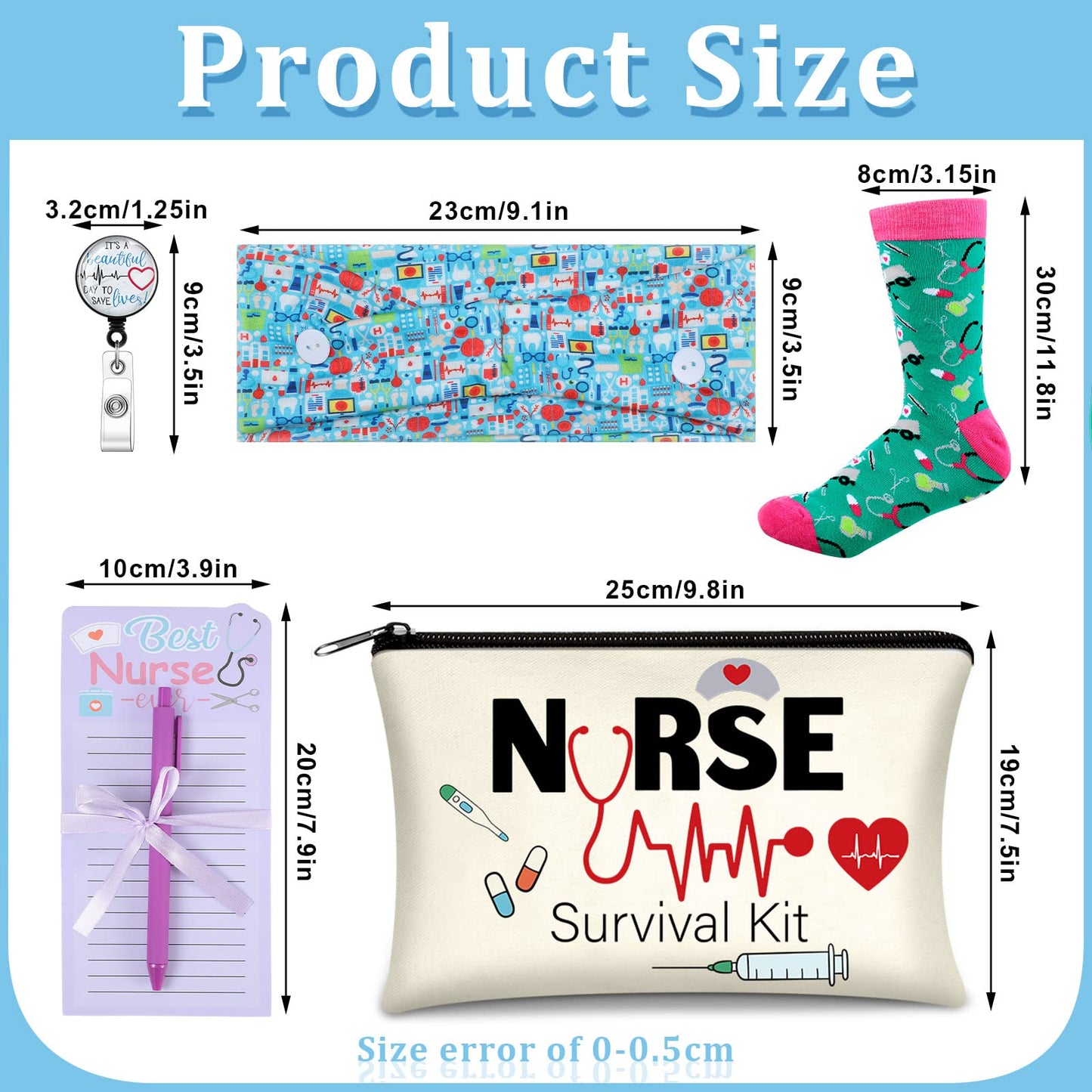 Hotop 36 Pcs Nurse Survival Kit 2026 Nurse Week Gifts Appreciation Gifts Bulk Badge Reel Makeup Bags Socks Headbands Notepads with Pen CNA Accessories for Nursing Doctors Medical Assistant Students