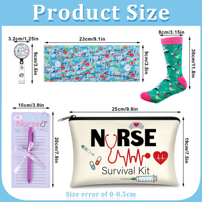 Hotop 36 Pcs Nurse Survival Kit 2026 Nurse Week Gifts Appreciation Gifts Bulk Badge Reel Makeup Bags Socks Headbands Notepads with Pen CNA Accessories for Nursing Doctors Medical Assistant Students