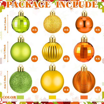 Lunmon 64 Pcs Fall Ball Ornaments Matt Glitter Lime Green Gold Orange Tree Ornament 1.6/1.97/2.4 Inch Autumn Thanksgiving Hanging Bulbs Fall Decorations for Home Tree Holiday Office Party Decor