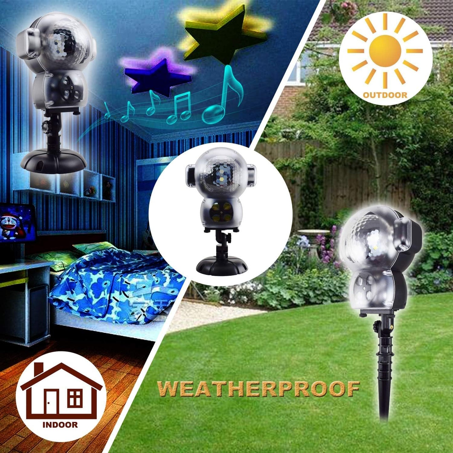 UPODA LED Snowfall Halloween Waterproof with Remote Control Timer and Music Player Anime Snow Light Projector for Outdoor Wedding Holiday Party Decorations